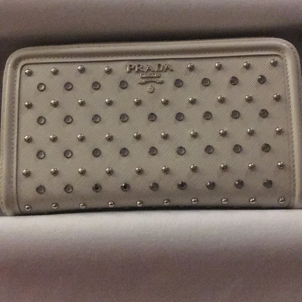 PRADA Pyramid Lux Saffiano Crystal Studded Wallet